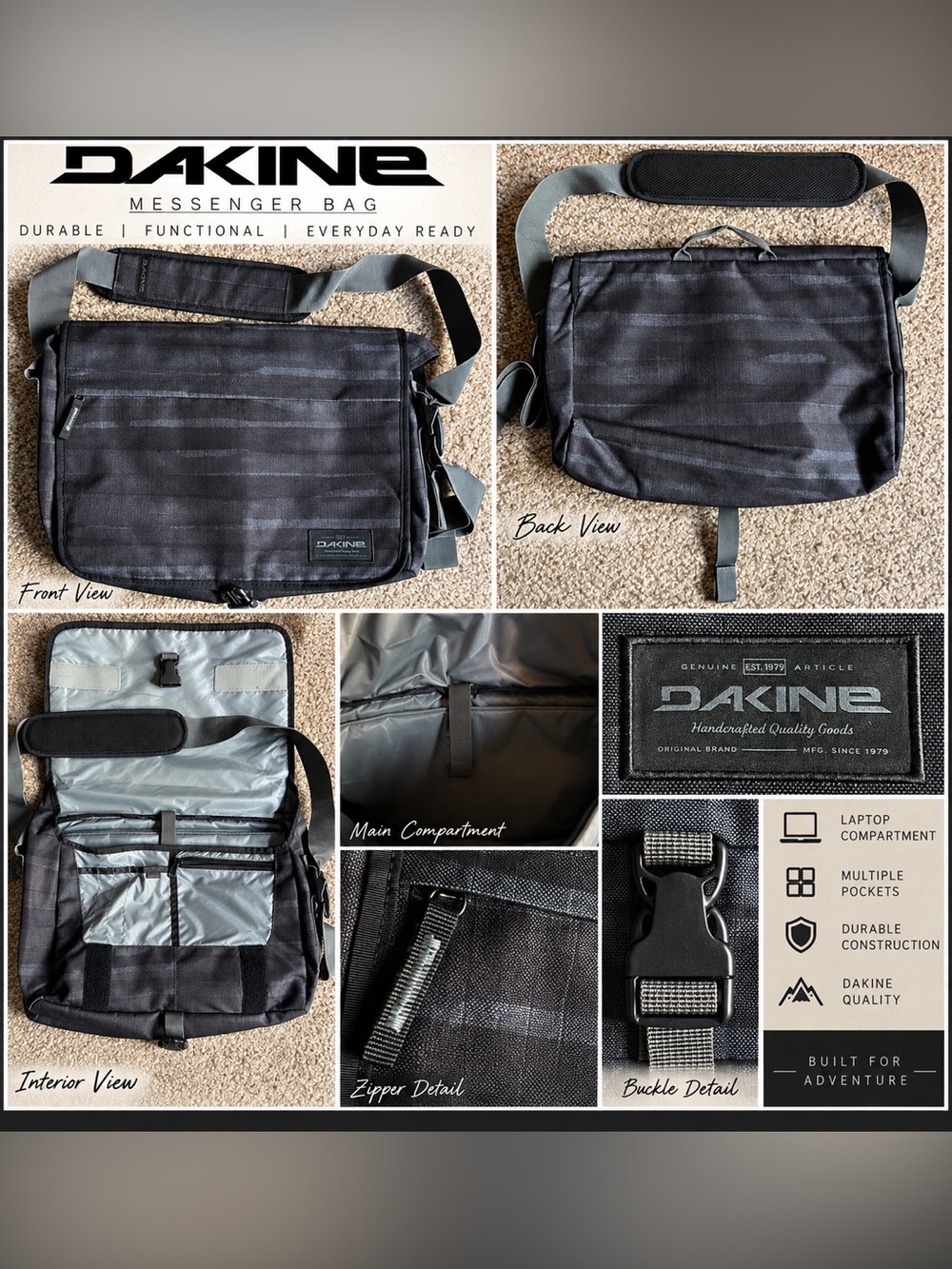Dakine Black and Charcoal Striped Messenger Bag